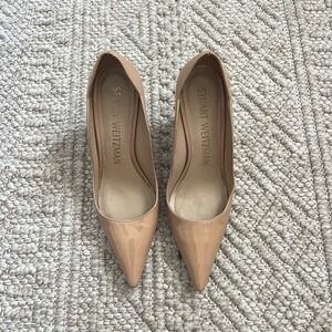 Stuart Weitzman Anny 70 Nude Patent Leather Pointed Toe Pumps Heels Spain 7.5B